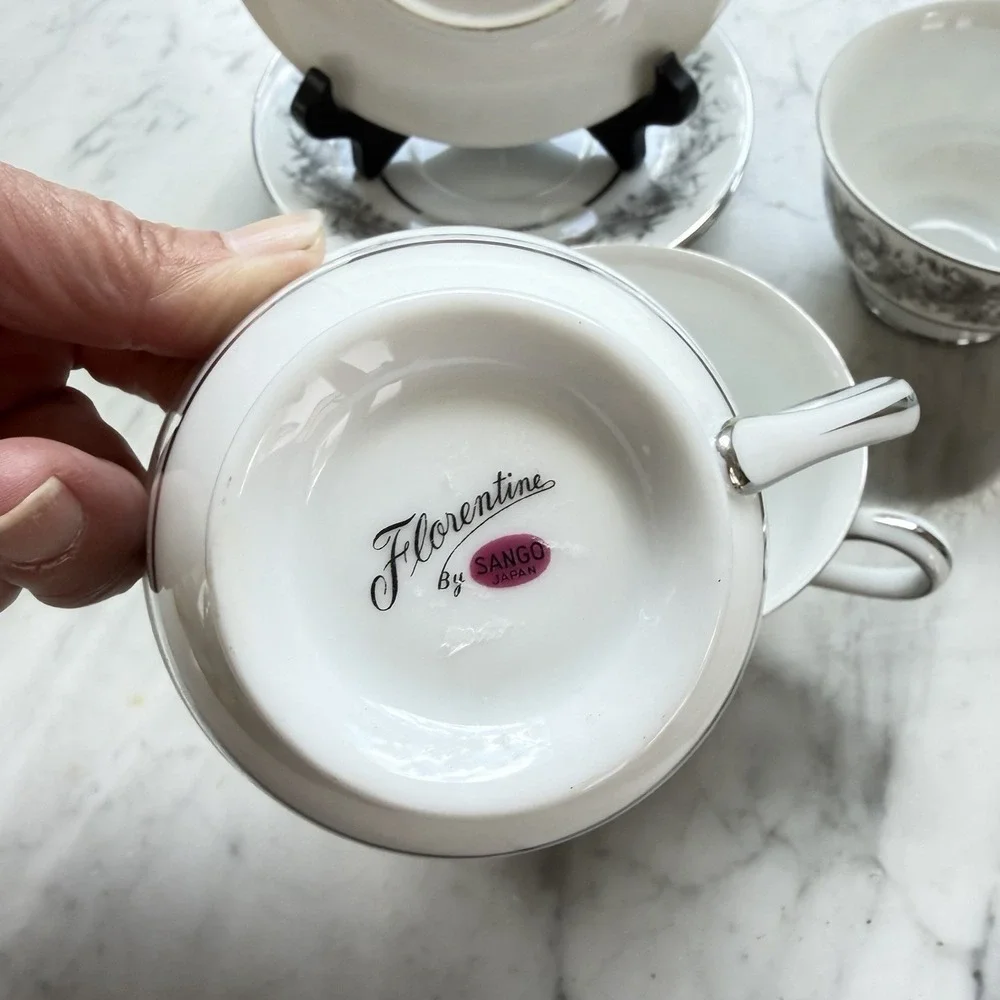 Set‎ of 3 Florentine 2271 Footed Teacups And Saucers by Sango China Japan 1953